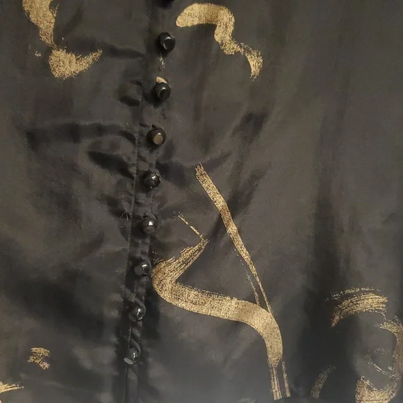 Lauren Ralph Lauren Top 12 Black Gold 100% Silk Flutter Ruffle Blouse - Picture 3 of 4